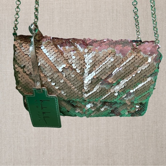 Nicole Miller Gold and Pink Sequin Shoulder Bag - Picture 3 of 10